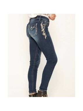 Miss Me Hailey Skinny Blue Denim‎ Embelllished Jeans Womens 33 M3478S